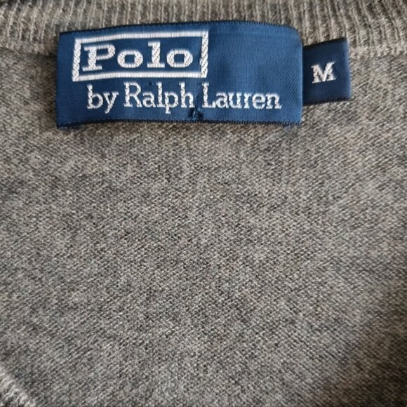 M🖤Polo by Ralph Lauren Men's Gray V-Neck Merino Wool Sweater - Picture 7 of 8